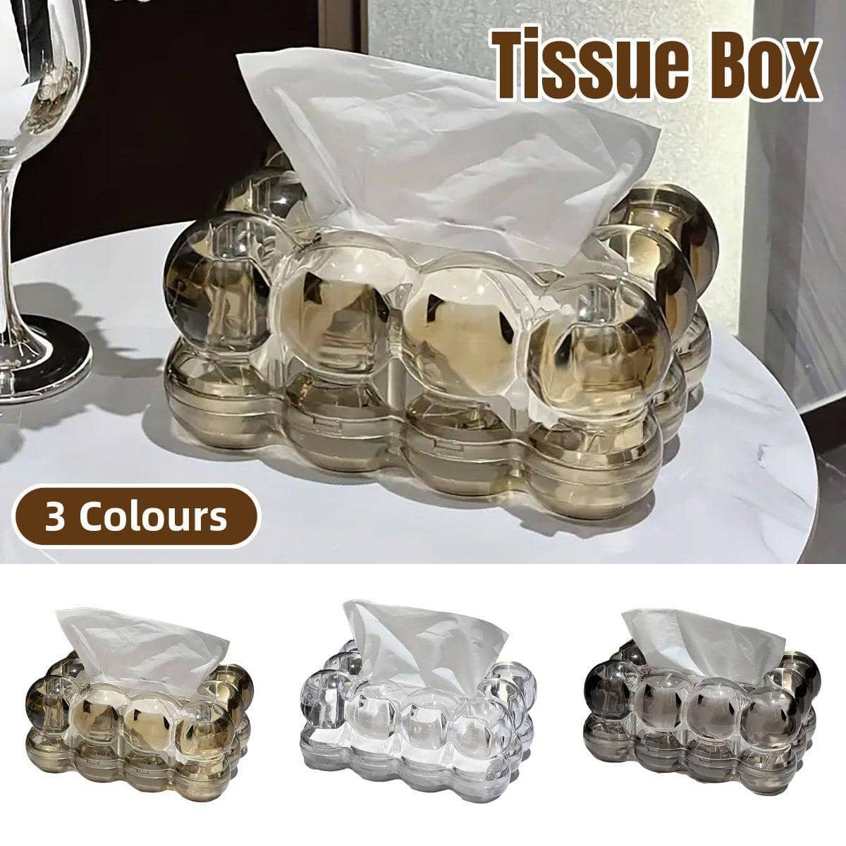 Bubble Clear Tissue Box for Coffee Table and Living Room - Grey - view 2