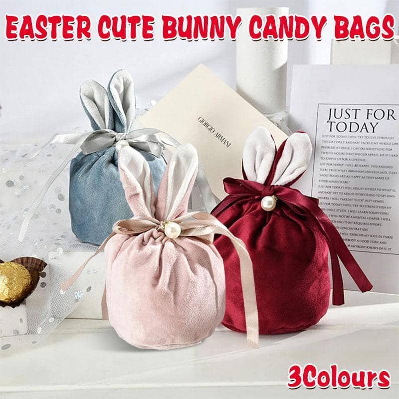 Bunny Ear Easter Candy Bag, Flannelette Gift Pouch - Blue - view 2
