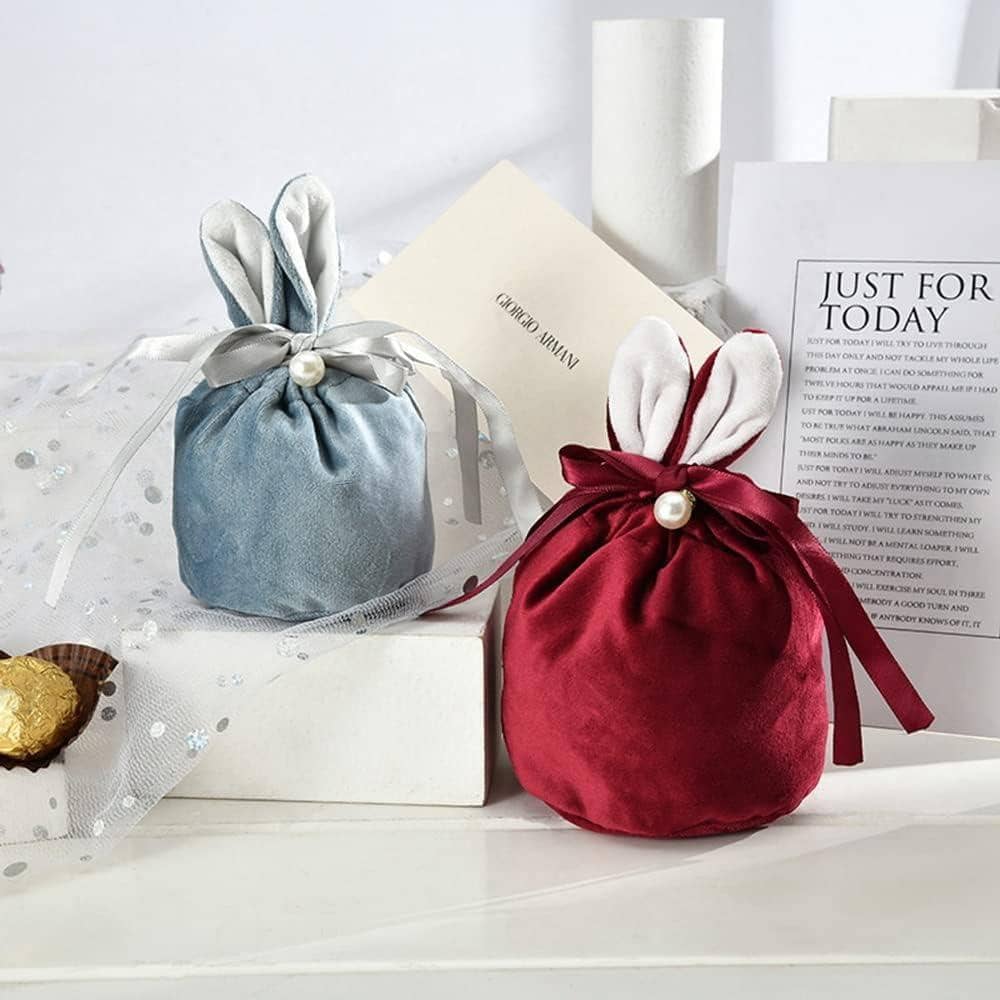 Bunny Ear Easter Candy Bag, Flannelette Gift Pouch - Blue - view 4