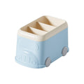 Bus Shaped Desktop Pen Holder with 3 Compartments - Pastel Blue