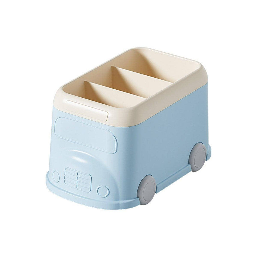 Bus Shaped Desktop Pen Holder with 3 Compartments - Pastel Blue