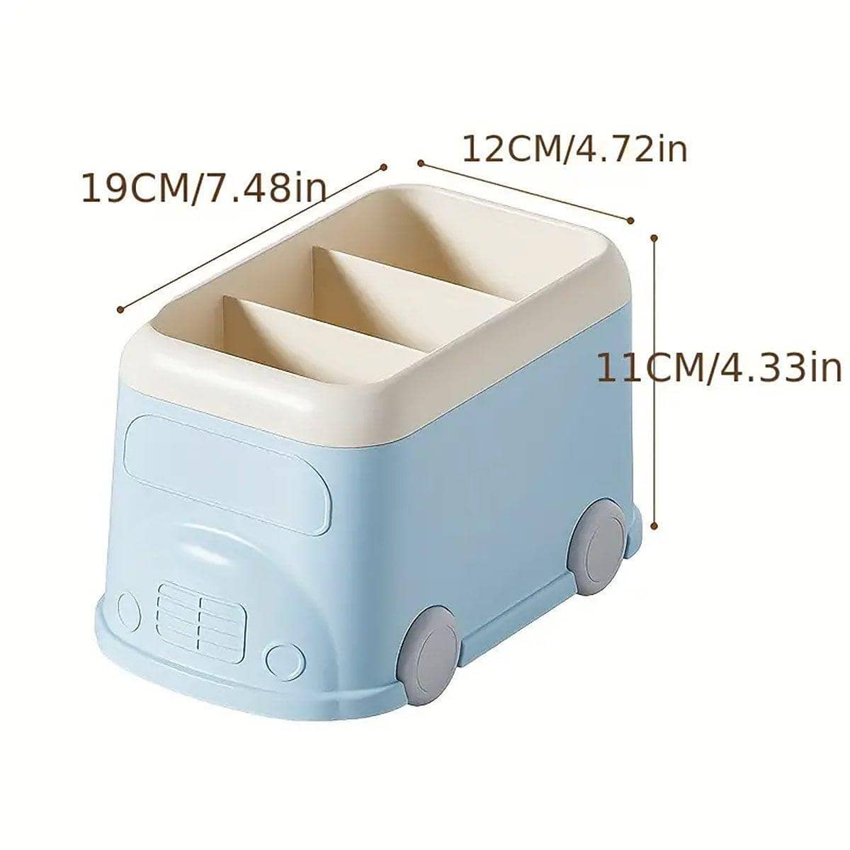 Bus Shaped Desktop Pen Holder with 3 Compartments - Pastel Blue - view 4