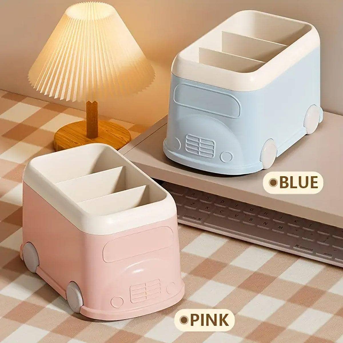 Bus Shaped Desktop Pen Holder with 3 Compartments - Pastel Blue - view 5