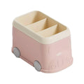 Bus Shaped Desktop Pen Holder with 3 Compartments - Pastel Pink