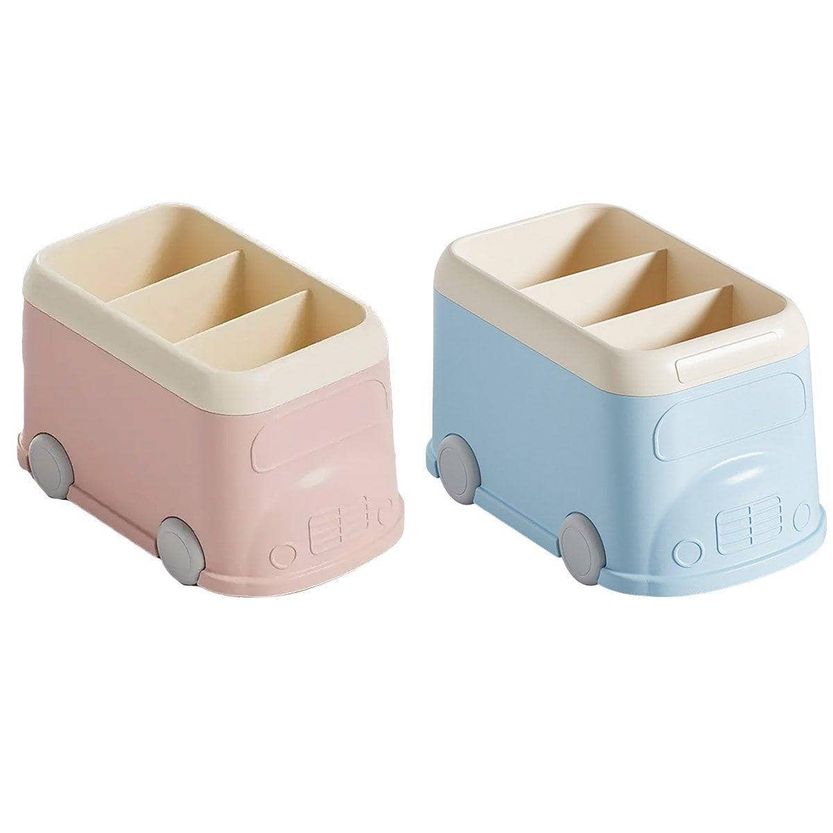 Bus Shaped Desktop Pen Holder with 3 Compartments - Pastel Pink - view 3