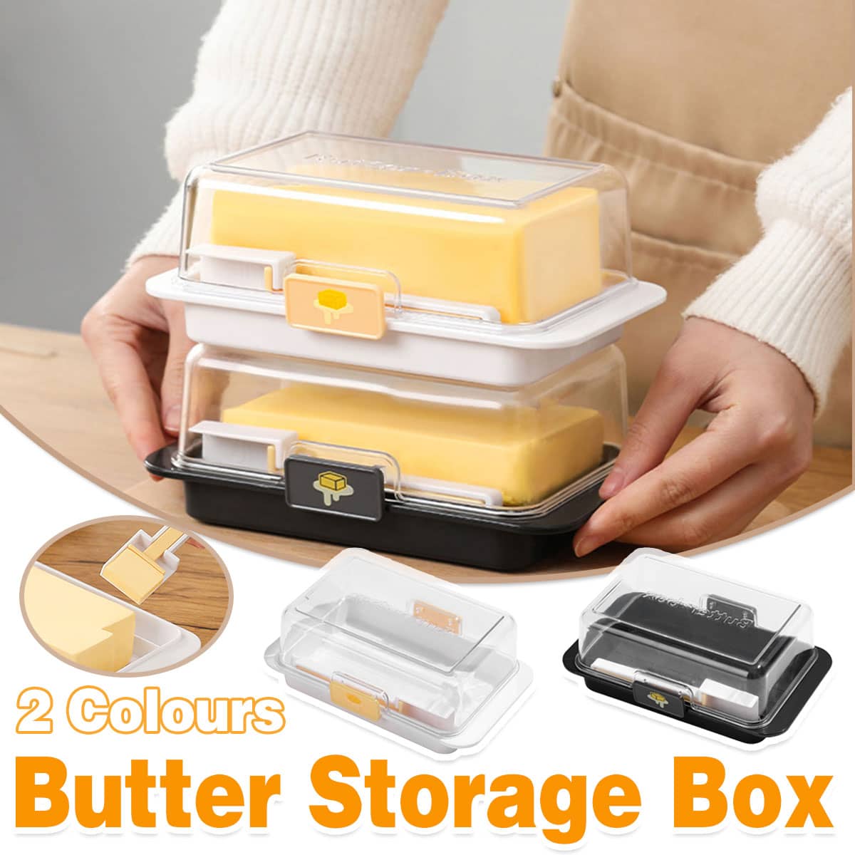 Butter and Cheese Storage Box with Lid and Spreader, Fridge Organiser - White - view 2