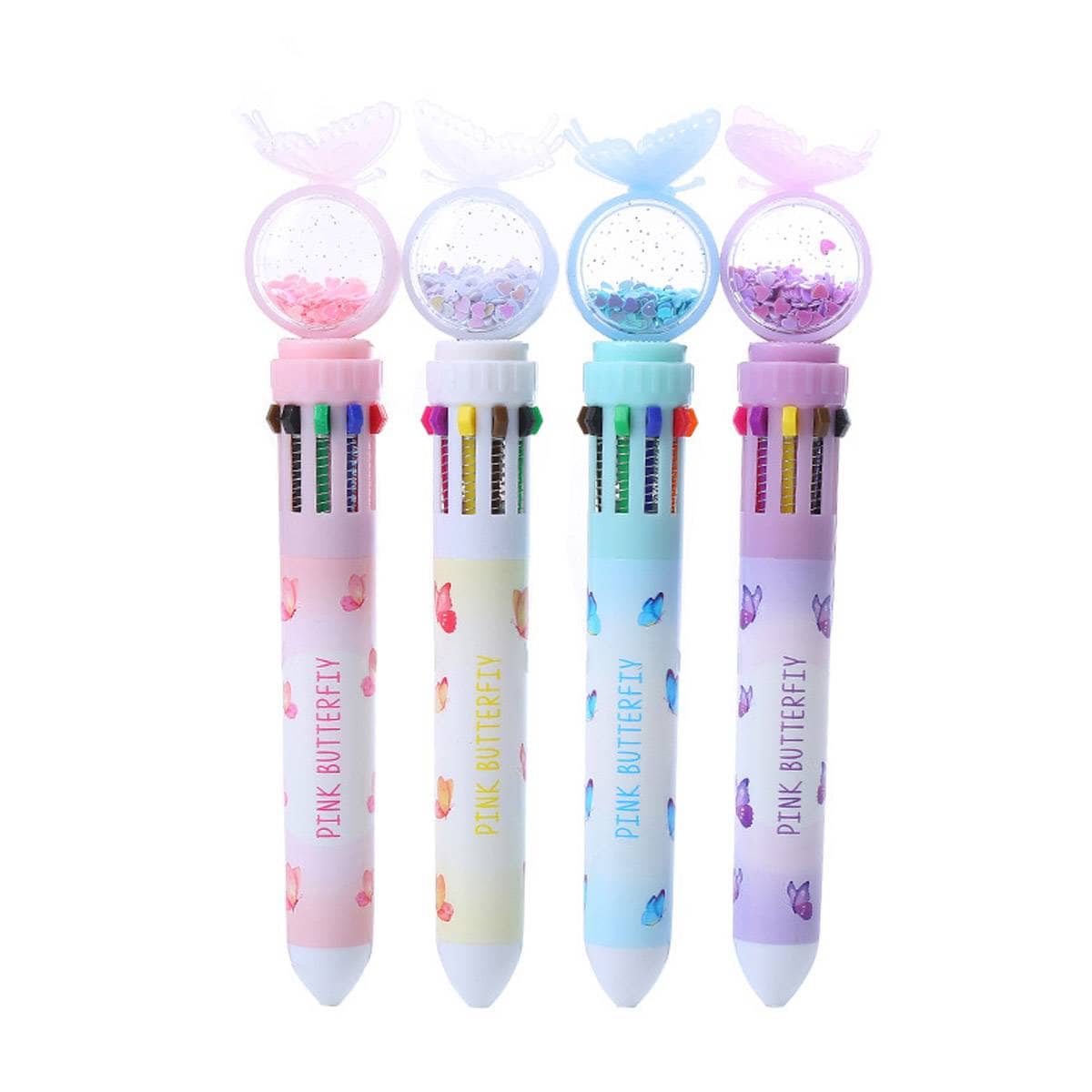 Butterfly 10 Colour Press Ballpoint Pens 0.7mm - Pack of 4