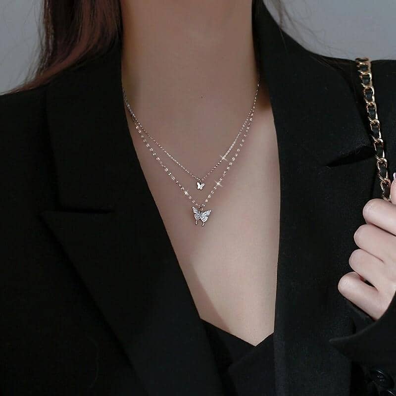 Butterfly Double Layer Necklace, Adjustable 21 to 50 cm Chain - view 5
