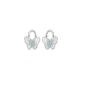 Butterfly Stud Earrings with Pearl-Like Accents, Light Blue - view 2