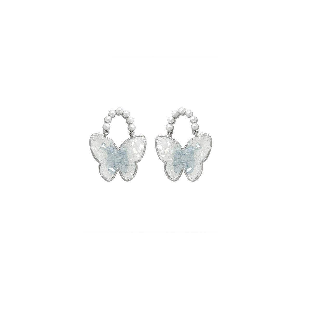 Butterfly Stud Earrings with Pearl-Like Accents, Light Blue - view 2