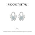 Butterfly Stud Earrings with Pearl-Like Accents, Light Blue - view 3