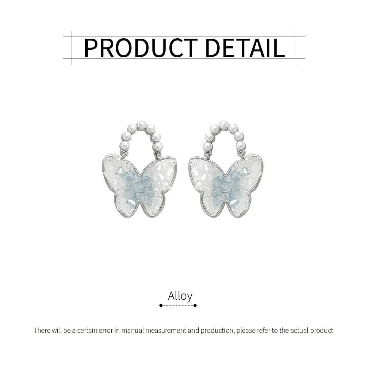 Butterfly Stud Earrings with Pearl-Like Accents, Light Blue - view 3