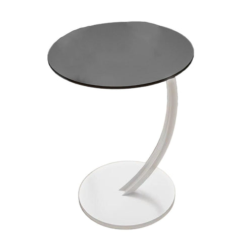 C Shaped Sofa Side Table Metal and MDF 30 x 60 x 40cm - Black Top, White Frame