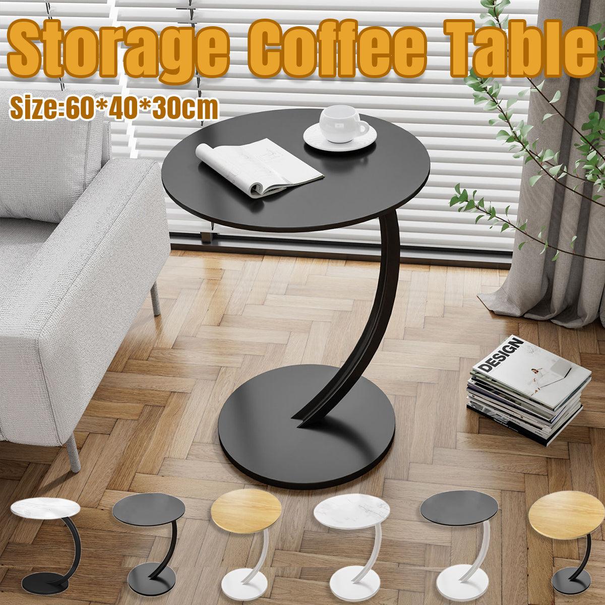 C Shaped Sofa Side Table Metal and MDF 30 x 60 x 40cm - Black Top, White Frame - view 2