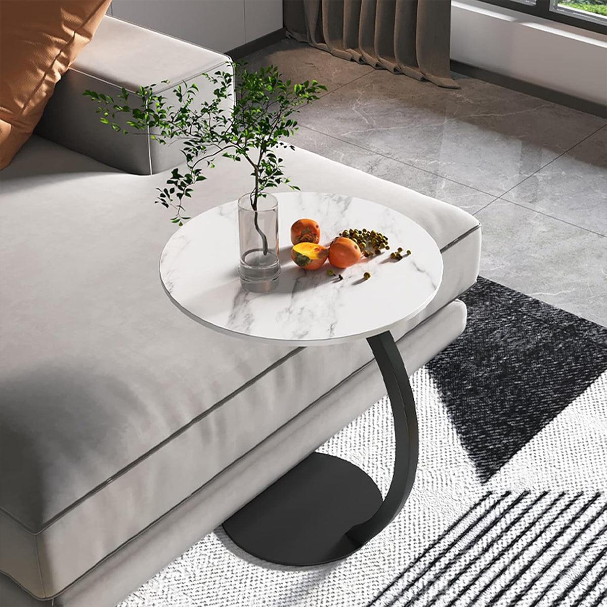 C Shaped Sofa Side Table Metal and MDF 30 x 60 x 40cm - Black Top, White Frame - view 5