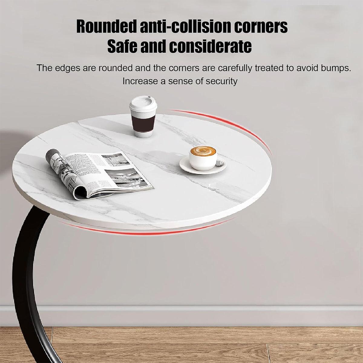 C Shaped Sofa Side Table Metal and MDF 30 x 60 x 40cm - Black Top, White Frame - view 7