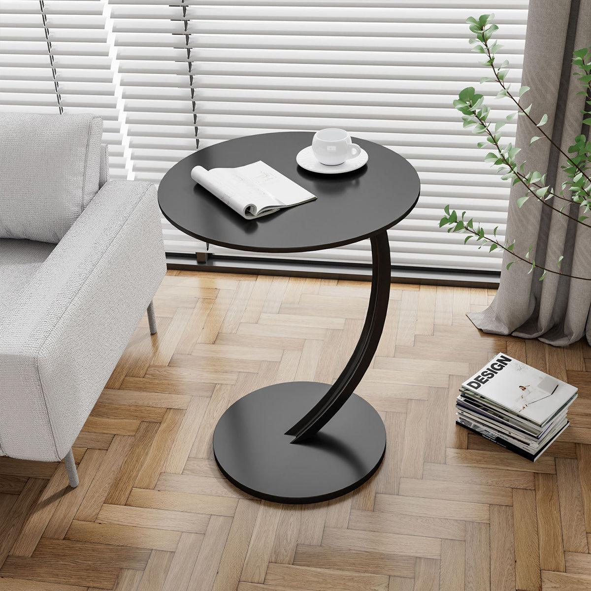 C Shaped Sofa Side Table Metal and MDF 30 x 60 x 40cm - Black Top, White Frame - view 8