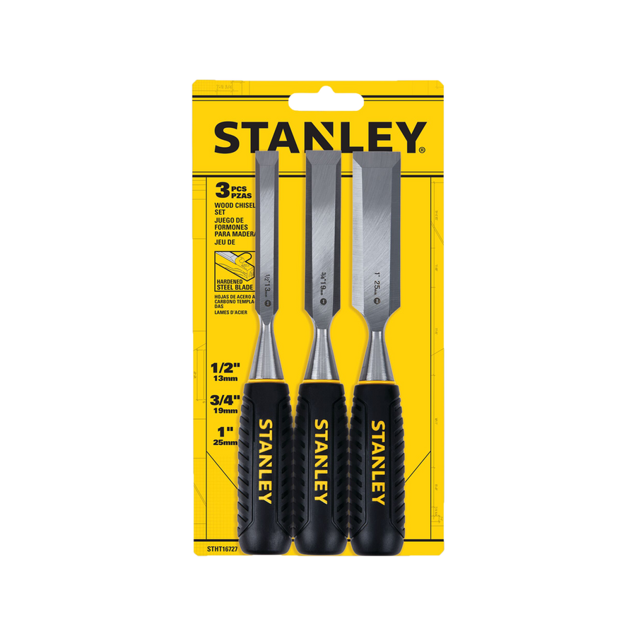 Stanley 3 Piece Wood Chisel Set - 13mm, 19mm, 25mm - Carbon Steel Blades - Black - SuperSaverAU - view 1
