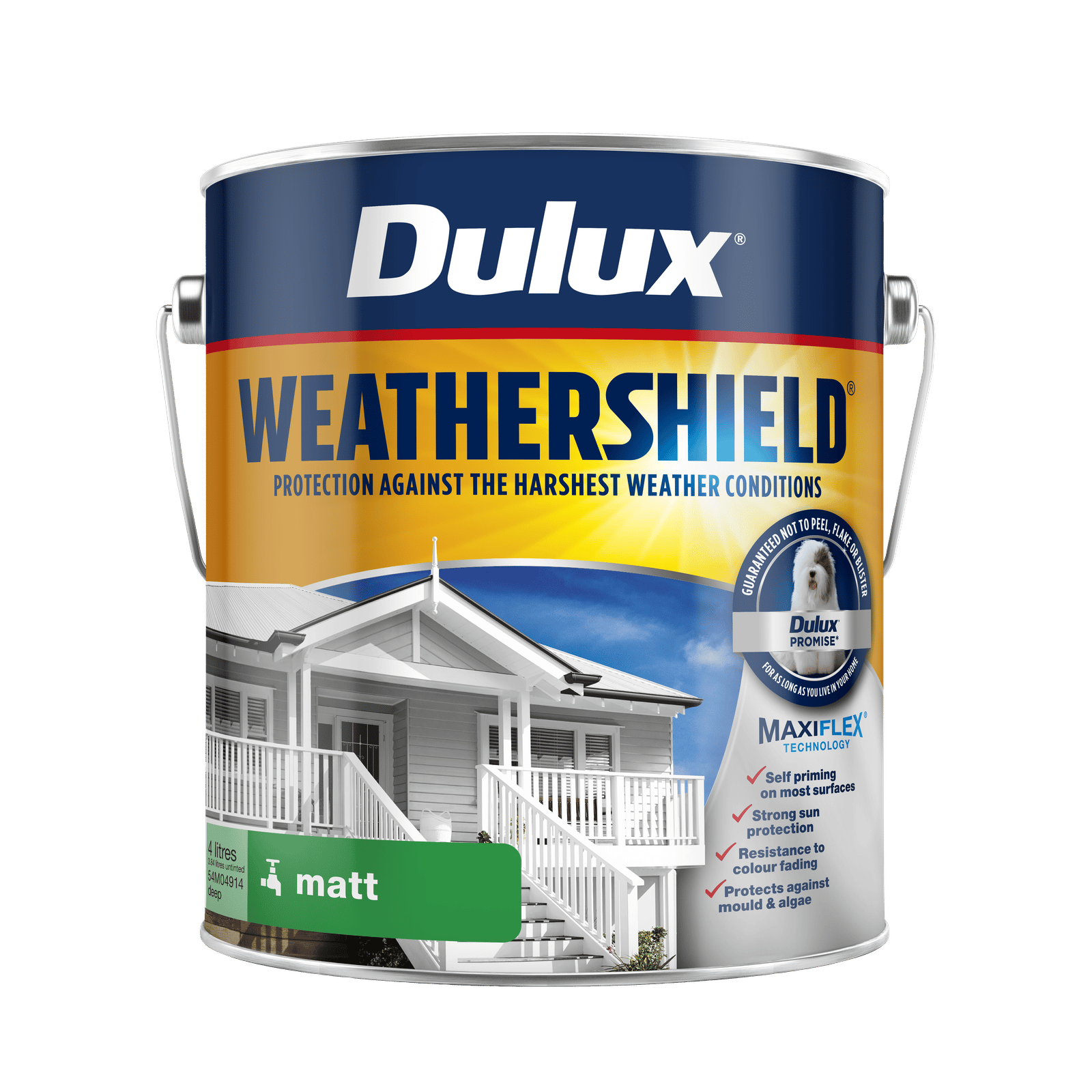 Dulux Weathershield 4L Deep Base Matt Exterior Paint UV Resistant Tintable