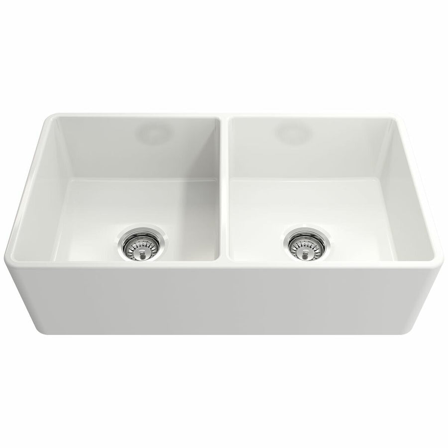 Turner Hastings Novi 85 x 46 Fine Fireclay Double Bowl Butler Sink - Gloss White, Double Sided - NO85FS