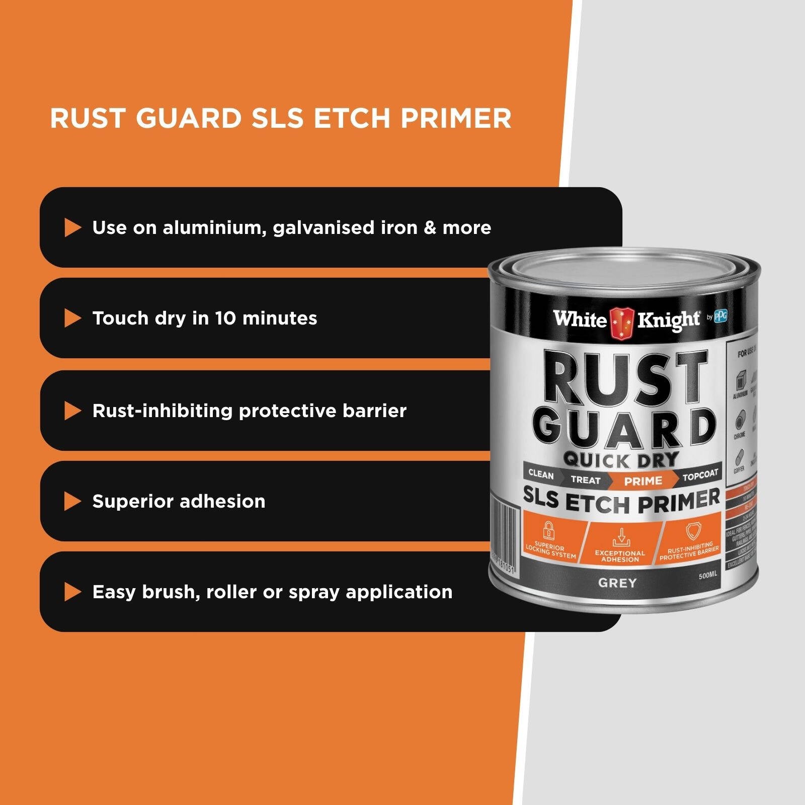 White Knight Rust Guard 500ml Grey Quick Dry SLS Etch Primer Paint for Metal