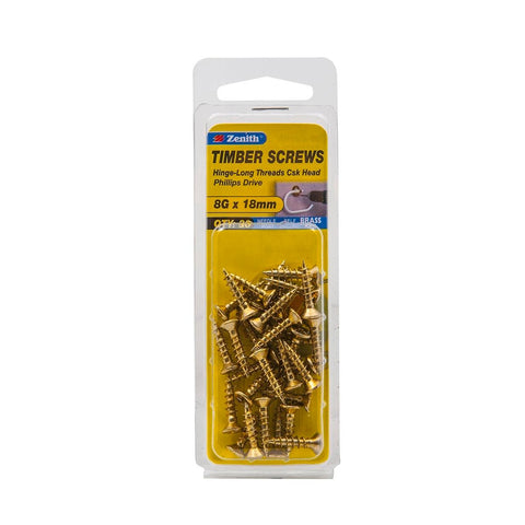 Zenith Timber Screws - 8g x 20mm - Brass Plated - Countersunk Head - 30 Pack - SuperSaverAU - view 1
