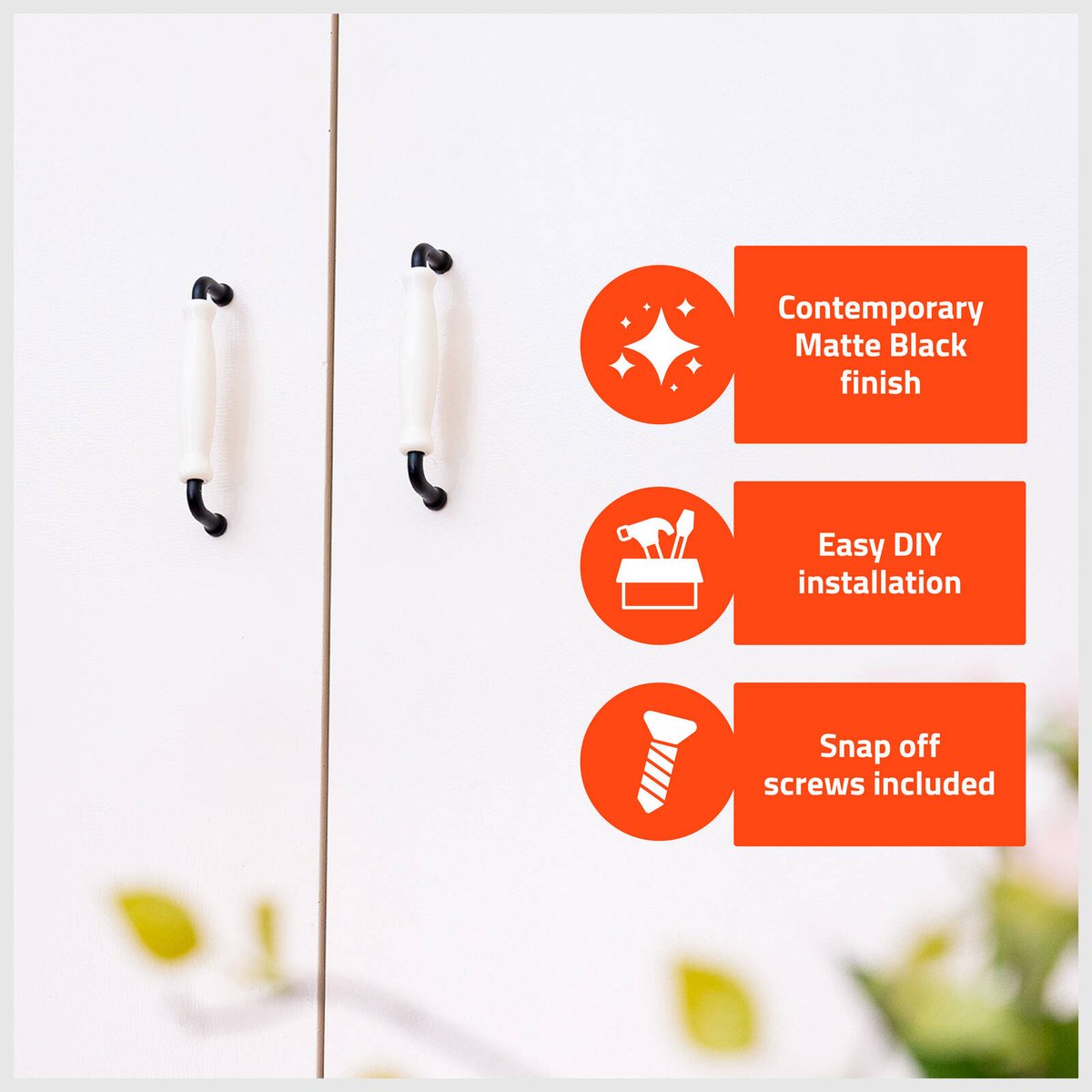 Taskmaster Ceramic Cabinet Handle 4 Pack - 128mm x 32mm - Matte Black on White - SuperSaverAU - view 3