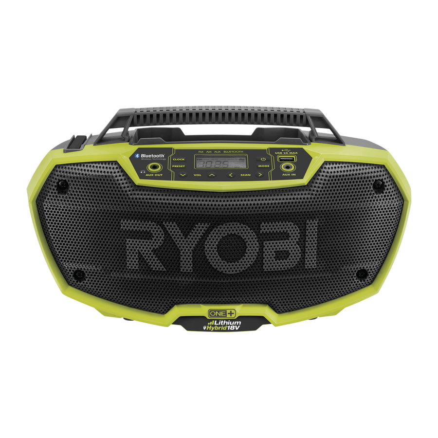 Ryobi 18V ONE+ Hybrid 2 Speaker Bluetooth Radio, AM/FM, LCD Display, Skin Only R18HR-0