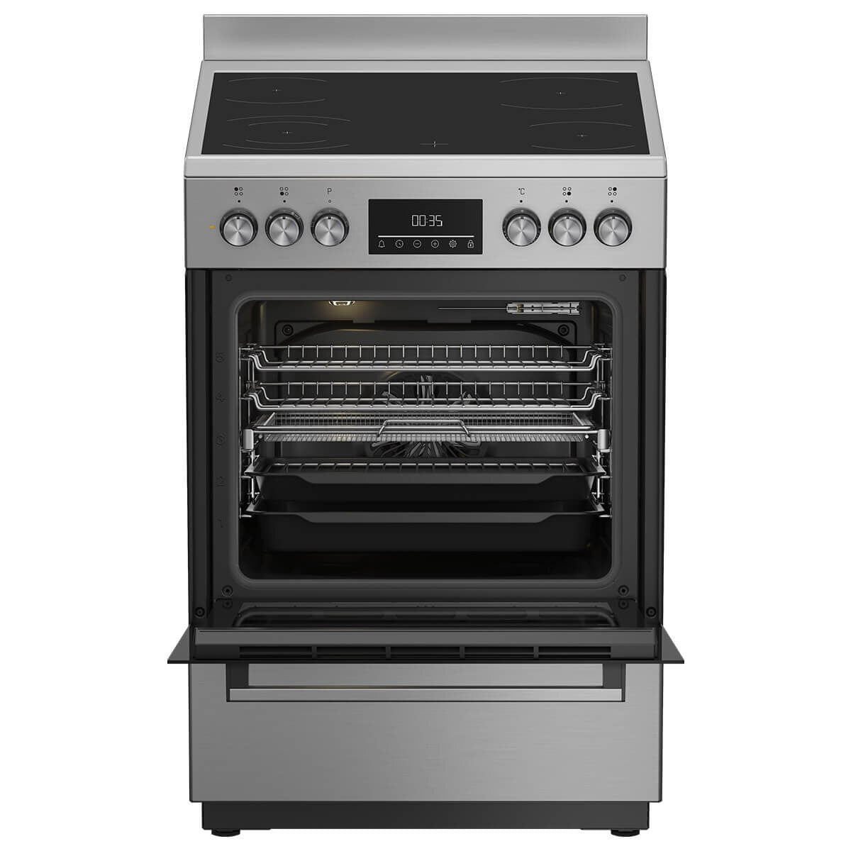 Beko 60cm Electric Freestanding Oven - Stainless Steel, Ceramic Cooktop, AirFry - BFCB60VMX