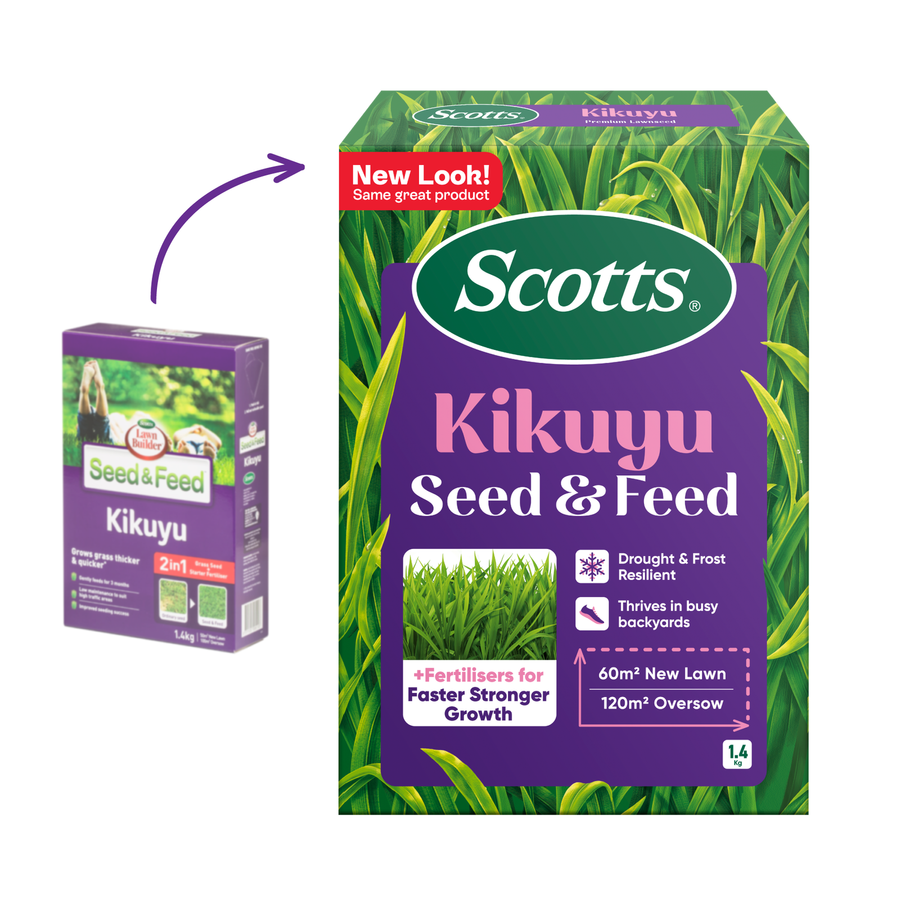 Scotts Lawn Builder 1.4kg Seed & Feed Kikuyu Lawn Seed, Drought Tolerant Warm Season Grass, Covers 50sqm