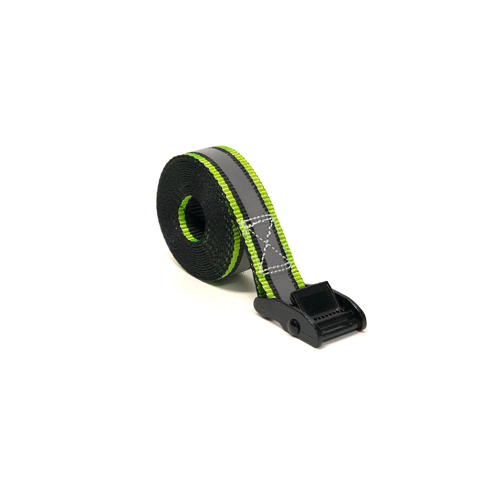 Lion Reflx 1m Super Cam Tie Down 300kg Green Polyester UV Protected Reflective Webbing