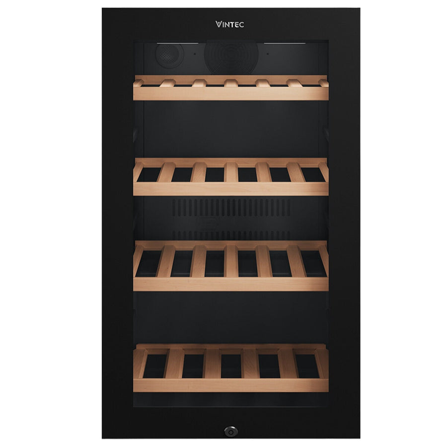 Vintec 35 Bottle Single Zone Underbench Wine Fridge - Black, Triple Glazed Door, Security Lock - VWS830FCB-X