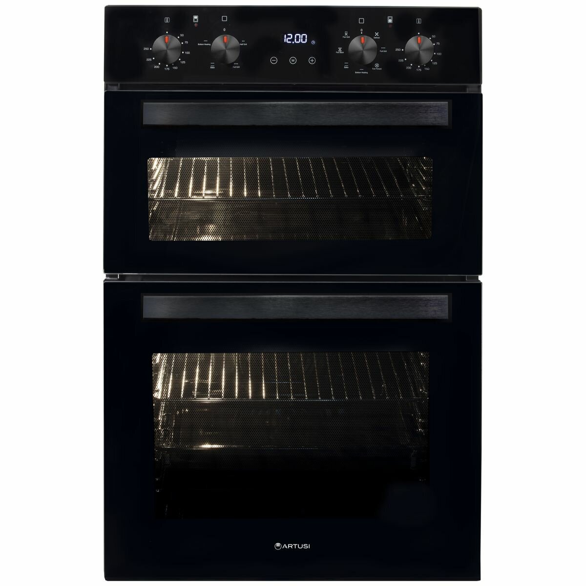 Artusi 60cm built-in electric double oven - black, 90L gross, triple-glazed doors, halogen lighting - CAO888B