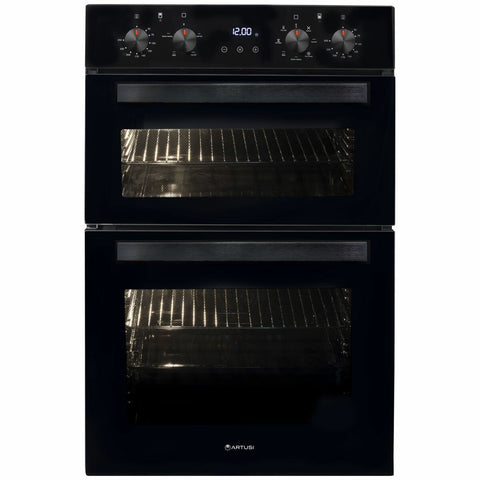 Artusi 60cm built-in electric double oven - black, 90L gross, triple-glazed doors, halogen lighting - CAO888B