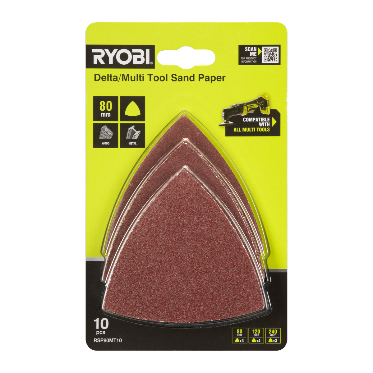 Ryobi 10 Piece 80mm Delta Multi Tool Sanding Set - 80/120/240 Grit - SuperSaverAU - view 1