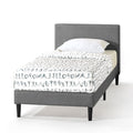 Zinus Liam Classic Single Upholstered Fabric Bed Base in Grey - Padded Headboard, 130kg - AU-FPPPDG-12S