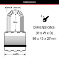 Master Lock 45mm Magnum Laminated Steel Padlock 38mm Long Shackle 4 Pack