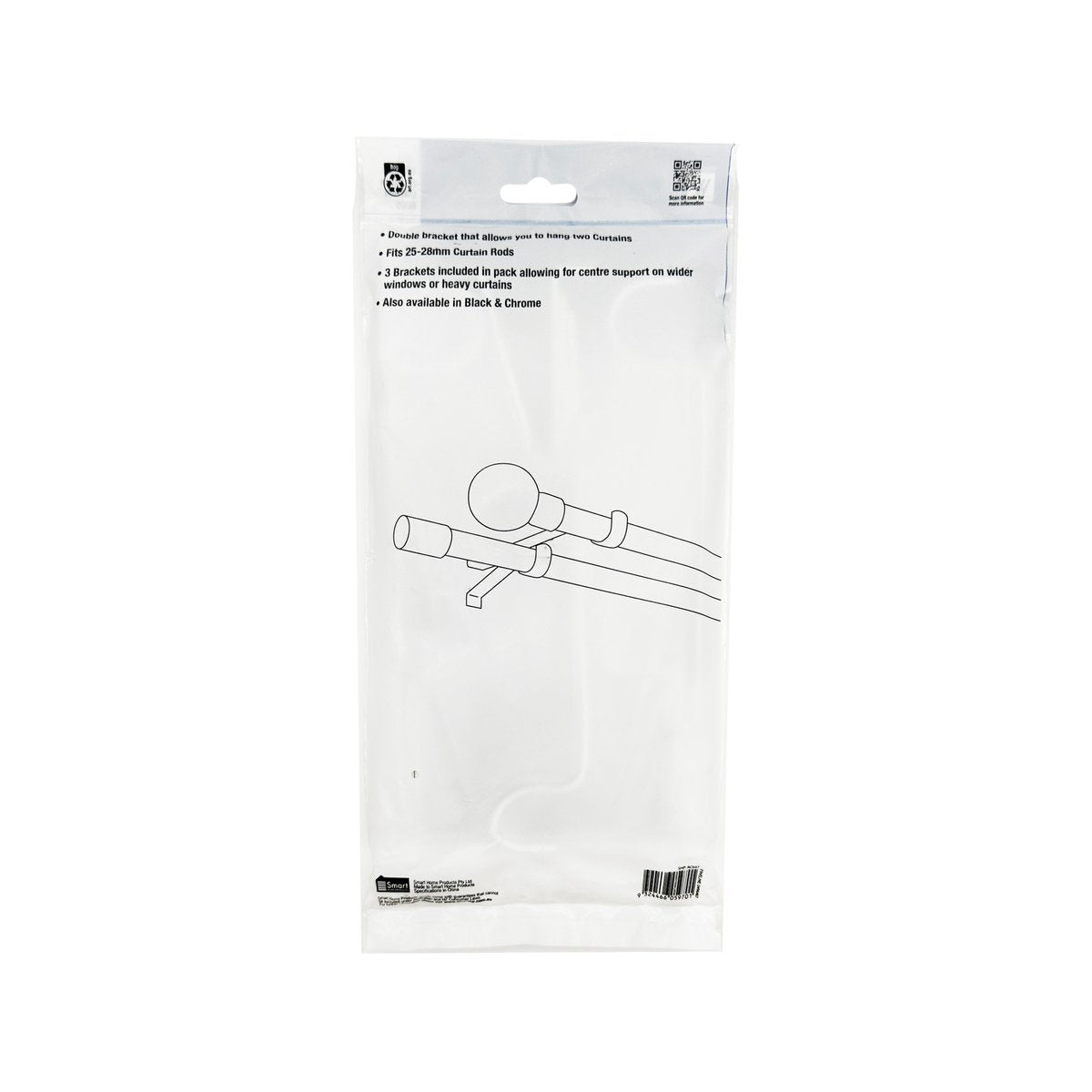 Windoware 25-28mm White Double Curtain Rod Bracket 3 Pack - Layering Solution - SuperSaverAU - view 3