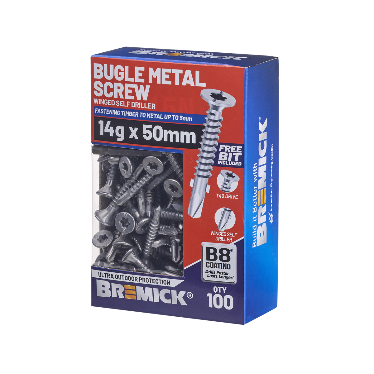 Bremick Metal Bugle Screw 14g x 50mm T40 B8 - Box of 100 - Corrosion Resistant - SuperSaverAU - view 1