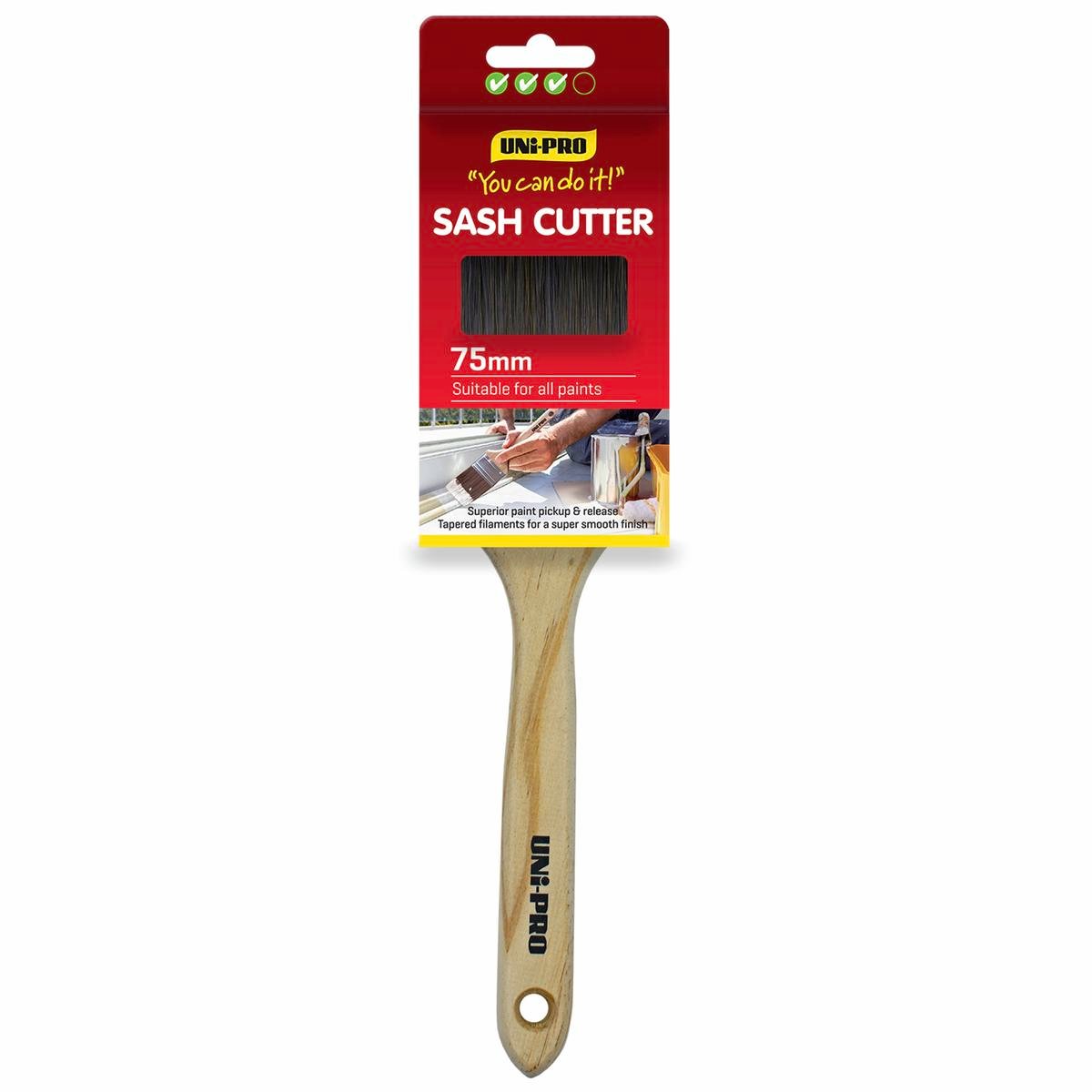 UNi-PRO Sash Cutter Paint Brush 75mm Timber Stainless Steel Smooth Finish - SuperSaverAU - view 1