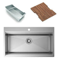 Artinox Layer BRP74 dual level workstation sink with colander and Tasmanian Oak board - BRP74PK
