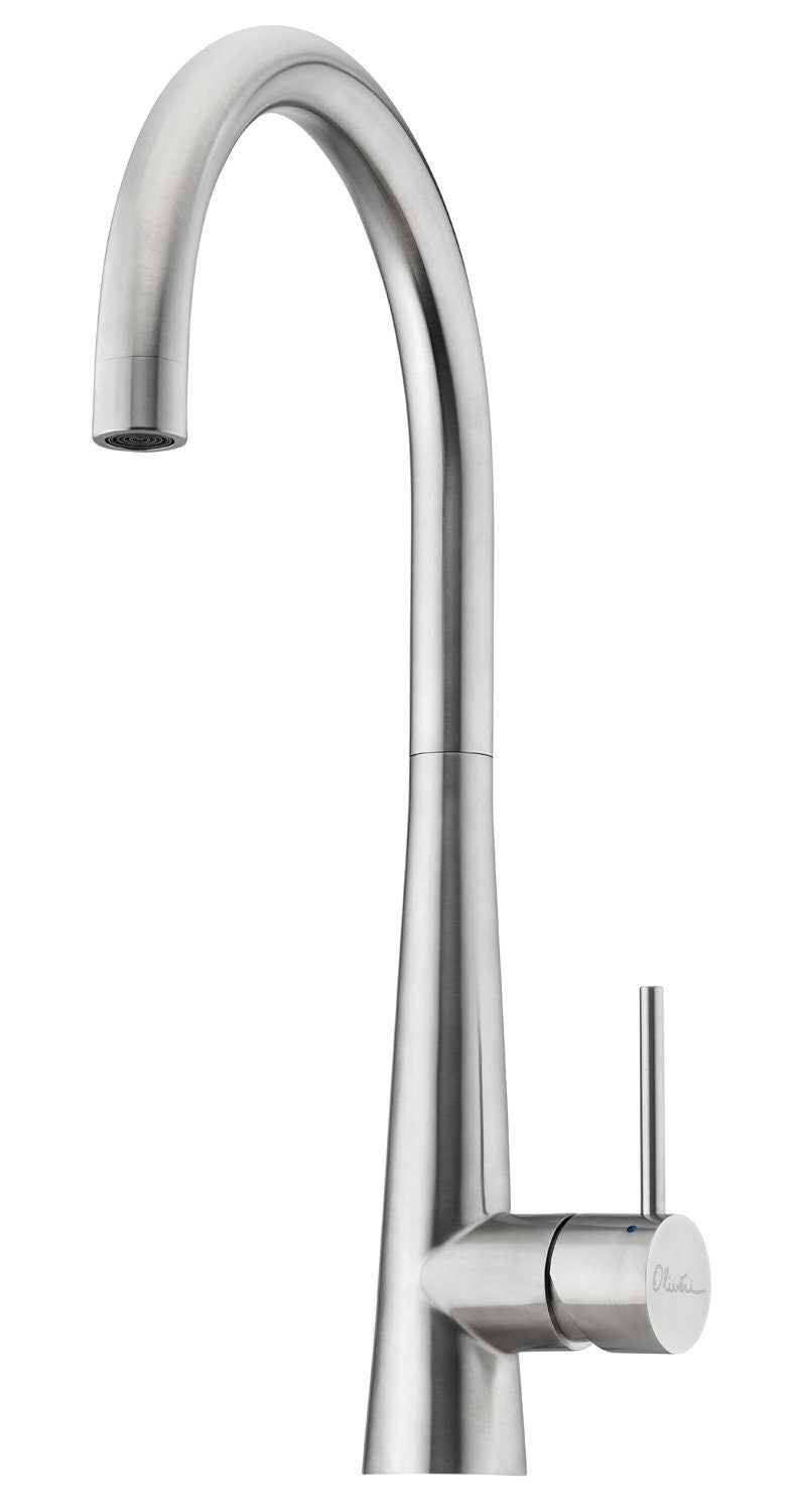 Oliveri Essente gooseneck mixer tap - Stainless Steel, swivel spout, WELS 4 Star 7.5L per minute - SS2520
