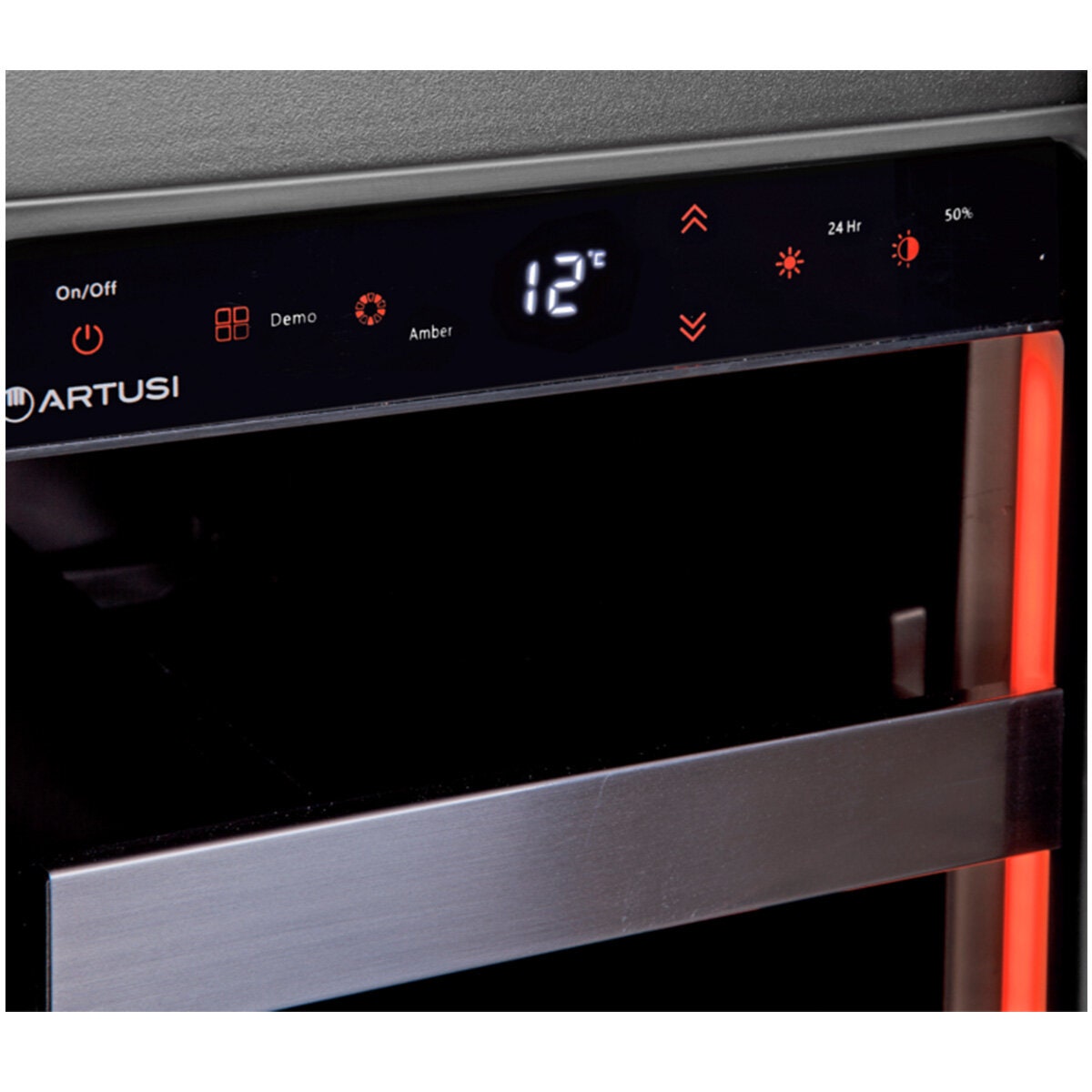 Artusi 18 bottle single zone wine cellar - black smoky glass, UV protected, reversible hinge - AWC18BV