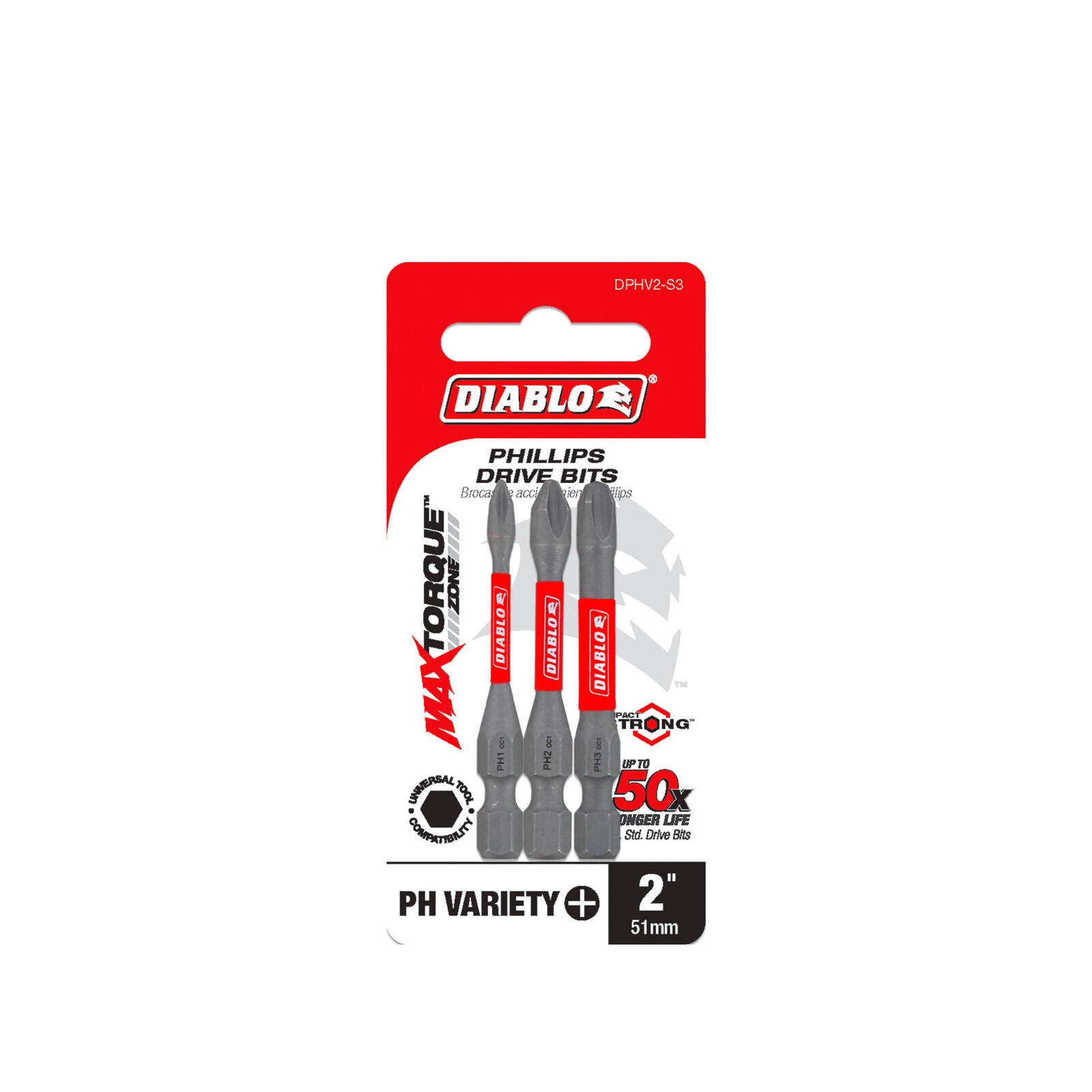 Diablo Phillips Variety 2" Impact Power Drive Bits - 3 Pack