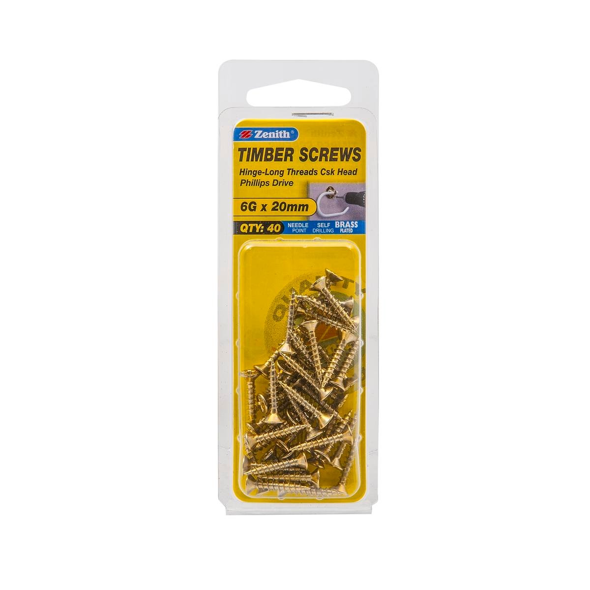 Zenith Brass Plated Hinge Long Thread Screws 6g x 20mm 40 Pack - SuperSaverAU - view 1