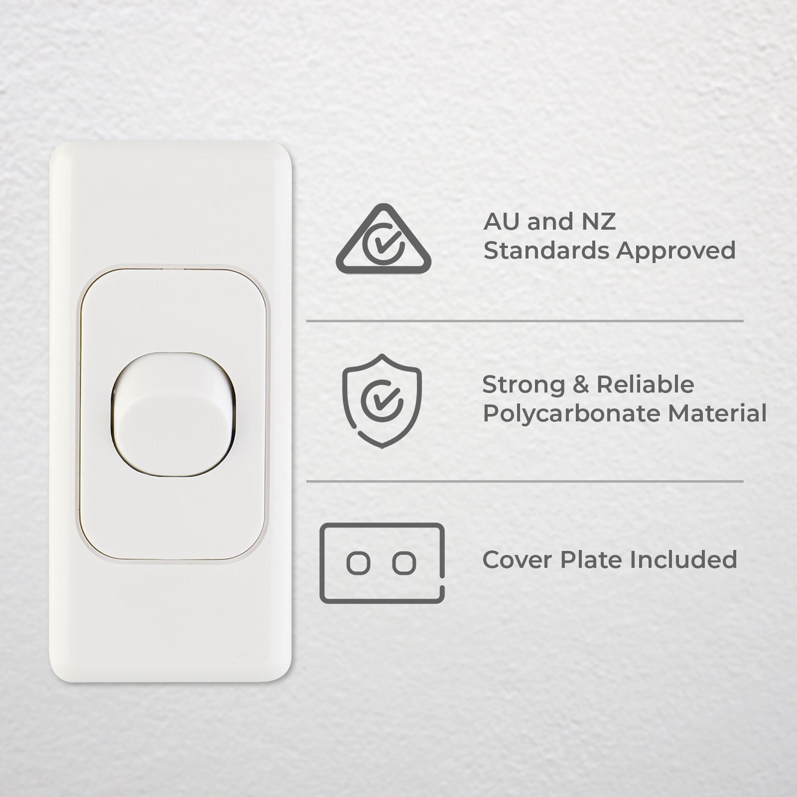 DETA Single Architrave Switch - White Polycarbonate Vertical 10A 240V