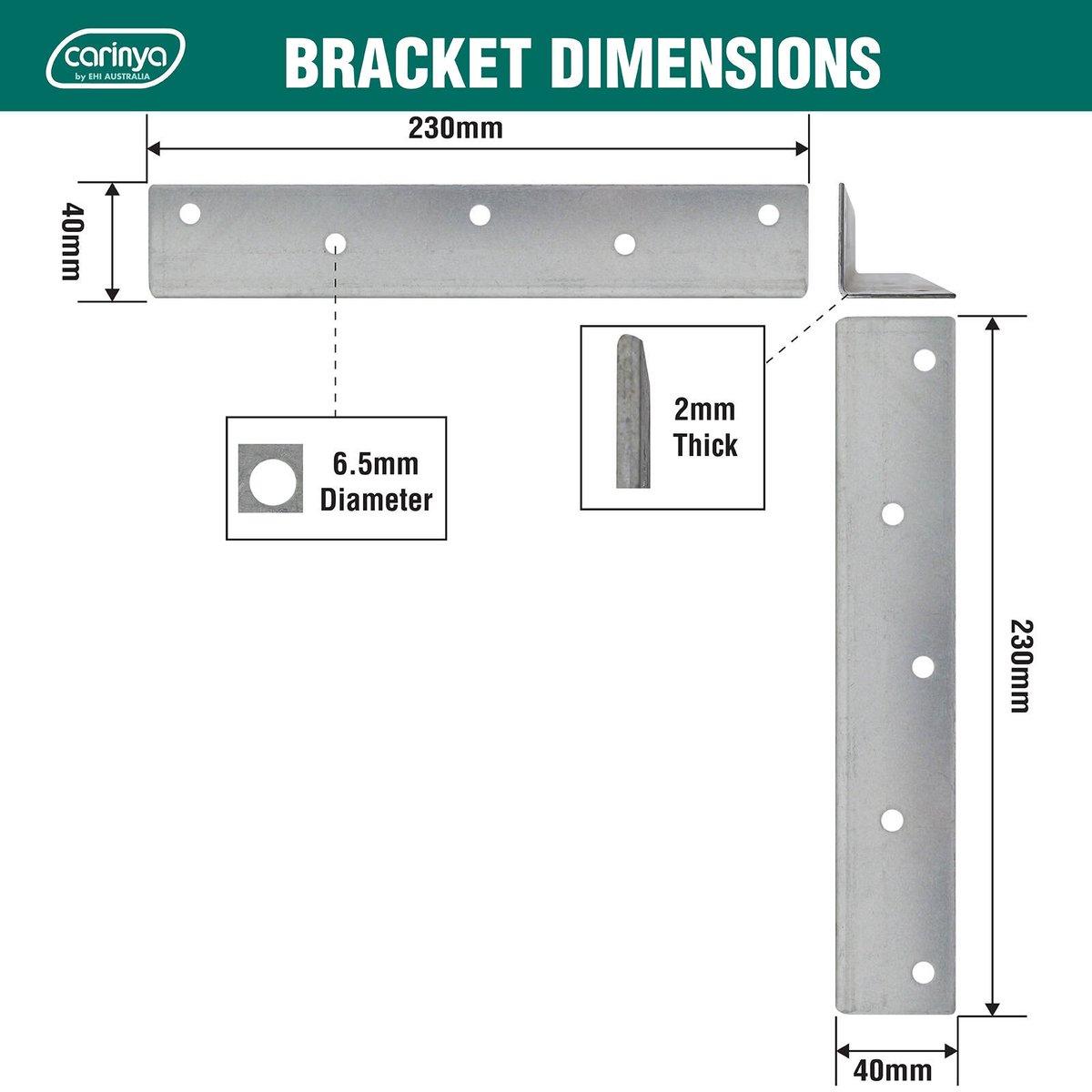 Carinya Reinforcing Angle Bracket - 230mm x 40mm x 40mm - Galvanised - Indoor/Outdoor - SuperSaverAU - view 4