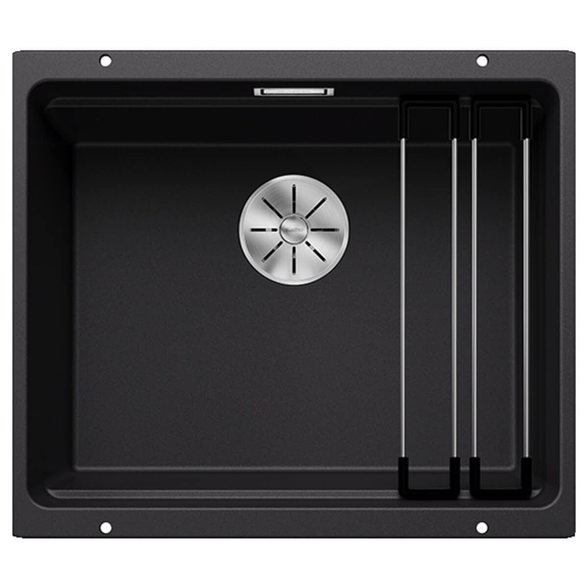 Blanco Etagon 500-U single bowl undermount sink - SILGRANIT black, Etagon rails, InFino drain - 528007