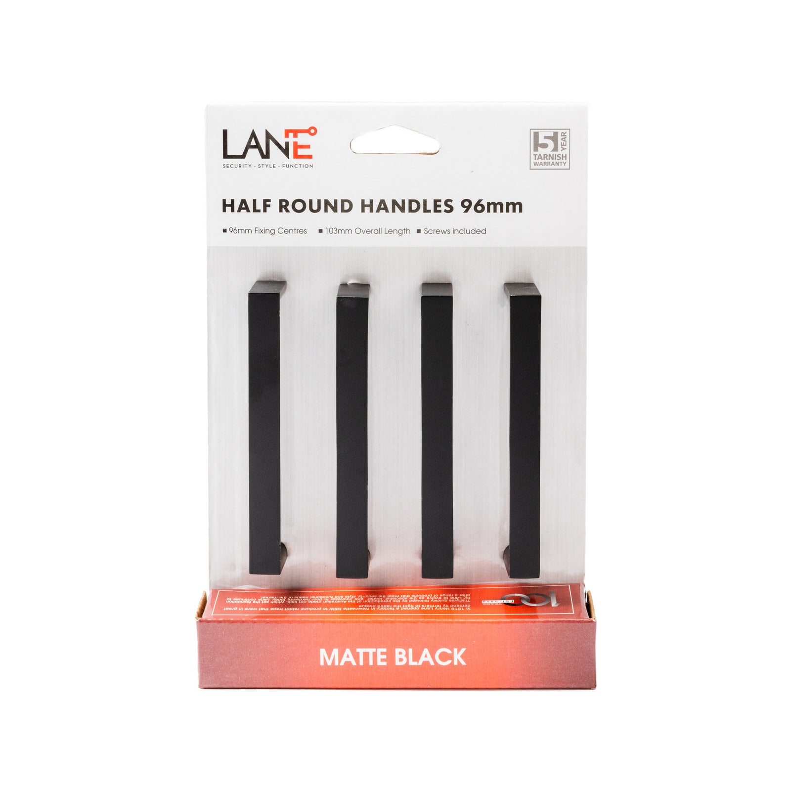 Lane 96mm Matte Black Half Round Square Handle - Zinc Alloy - 4 Pack