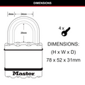 Master Lock 50mm Excell Padlock 4 Pack Laminated Steel Boron-Carbide Shackle